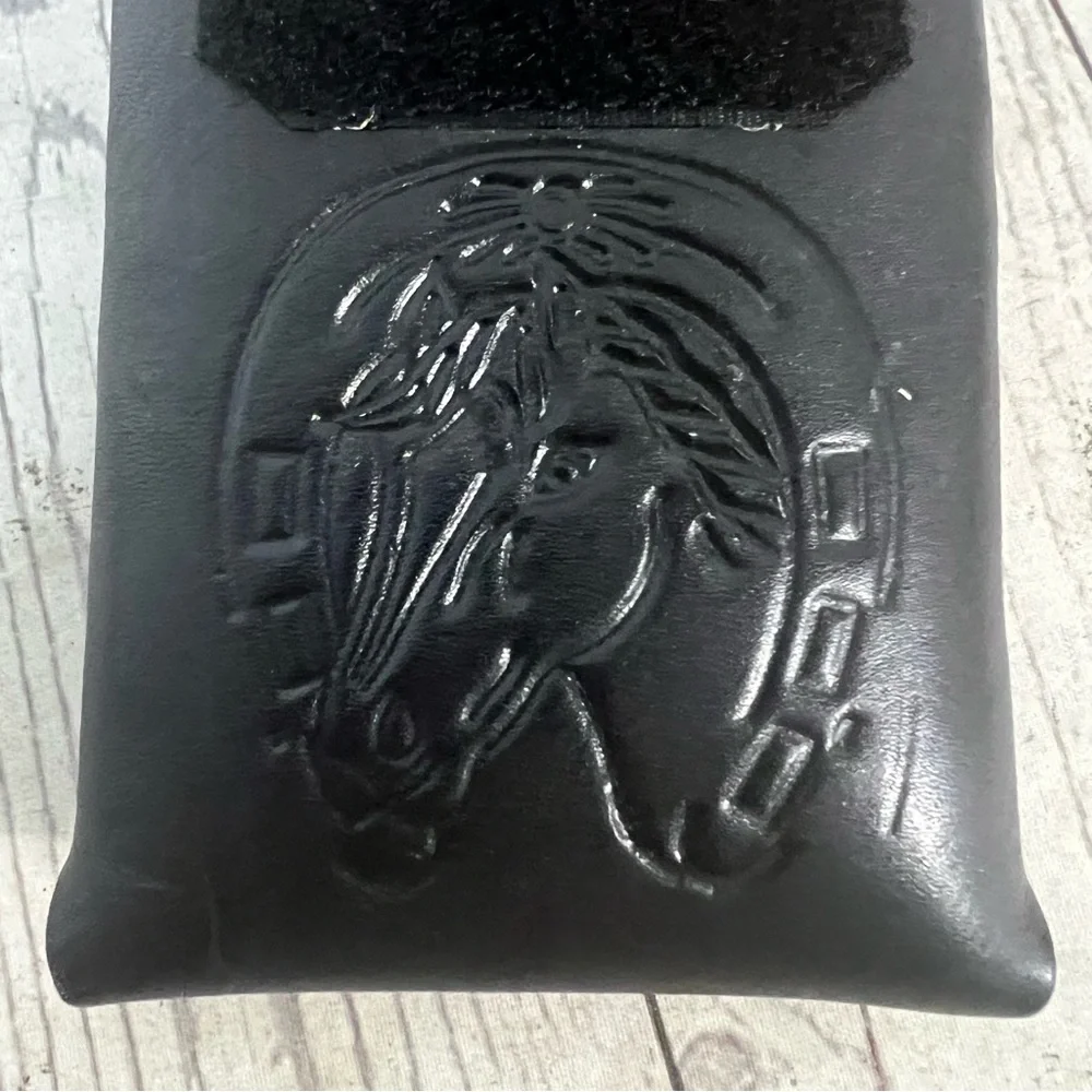 Black Leather Horse Horseshoe Belt Cell Phone Case Holder